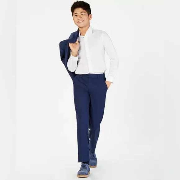 Calvin Klein Boy's Flat Front Slim Fit Husky Pant Blue Brilliant Size 10 NWT - Picture 3 of 9